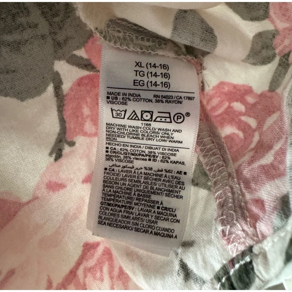 Old Navy Girls Adjustable Tie Back Cami White and Pink Rose Floral‎ Print